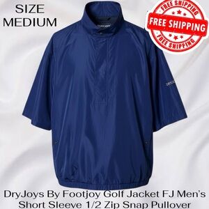 DryJoys By Footjoy Golf Jacket FJ Mens Short Sleeve 1/2 Zip Snap Pullover Medium